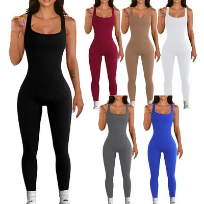Women's Sleeveless V-Shape Jumpsuit Solid Beige