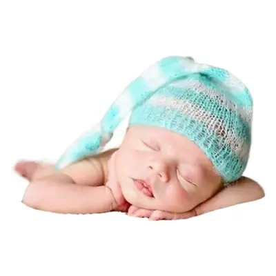 Handwoven Baby Hat Blue White Newborn Photography Props