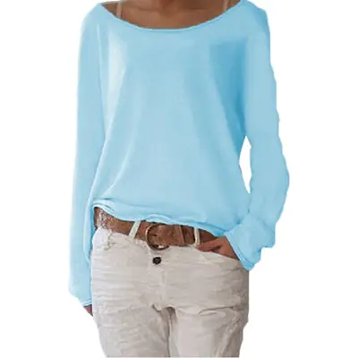 Women's White Long Sleeve Knitted T-Shirt Top