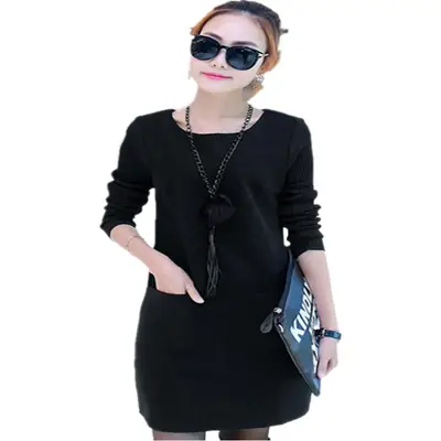 Women's Black Fleece Lined Two Piece Dress Plus Size Winter