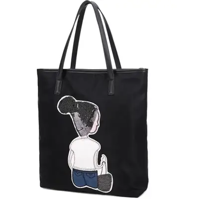 Women's Black Butterfly Embroidered Satchel Bag
