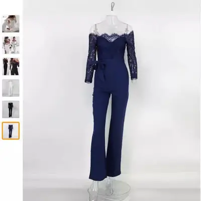 White Lace Long Sleeve Belt Jumpsuit for Women