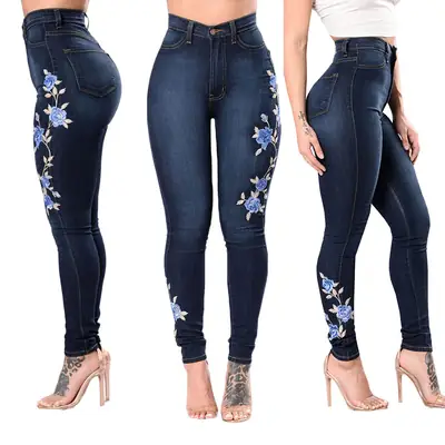 Slim Embroidered High Waist Jeans for Women