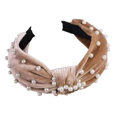 Velvet Pearl Knotted Headband Maroon Black