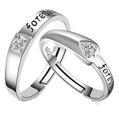 Eternal Love Zircon Ring Open Couple Silver