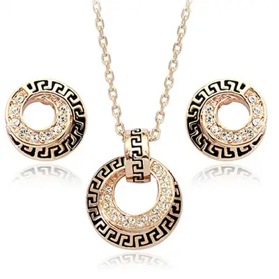 Gold Greek Key Necklace & Earrings Set