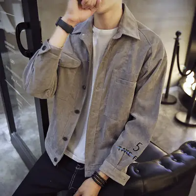 Men's Korean Style Slim Jacket Brown Velvet Casual Wear
