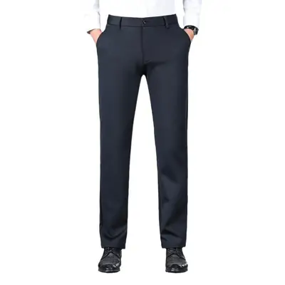 Men's Black High Elastic Straight Pants Winter Casual