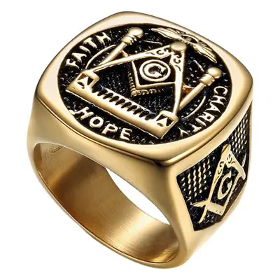 Titanium Steel Masonic Ring Gold Plated Retro Design