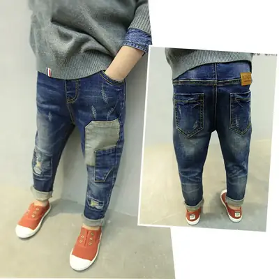 Boys Patched Jeans 2025 Spring Long Pants