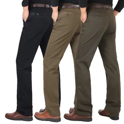 Middle-aged Men's Brown Straight Waist Pants