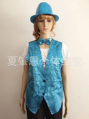 Blue Sequined Korean Style Vest for Men Women
