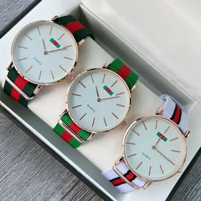 Green Red Nylon Strap Watch for Women