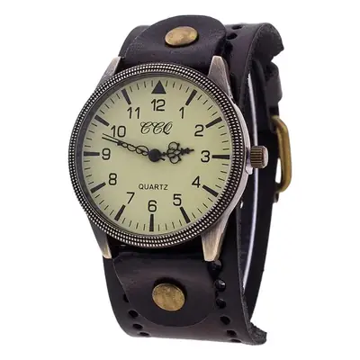 Men's Punk Retro Watch with Cowhide Strap & Quartz Movement