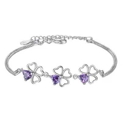 Silver Amethyst Clover Bracelet for Women