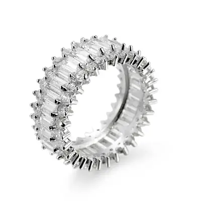 Full Diamond Ring with Long Square Zircon Gemstone