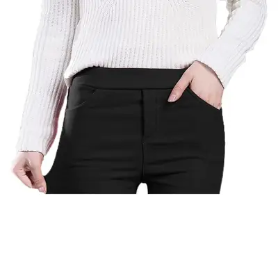 Women Fleece Leggings Maroon High Waist Stretch