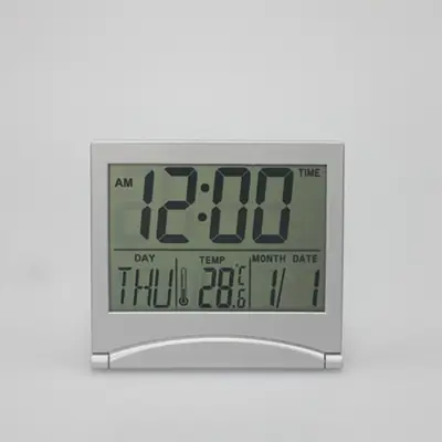 Ultra-Thin Foldable Desktop Clock with Travel Alarm & Date Display