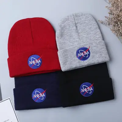 Nasa Wool Knitted Ski Hats Red Grey Black