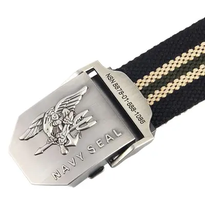 Men's Navy Canvas Belt with Silver Metal Buckle