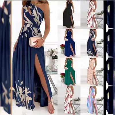 2023 New Product Women's Blue Floral Long Skirt Dress
