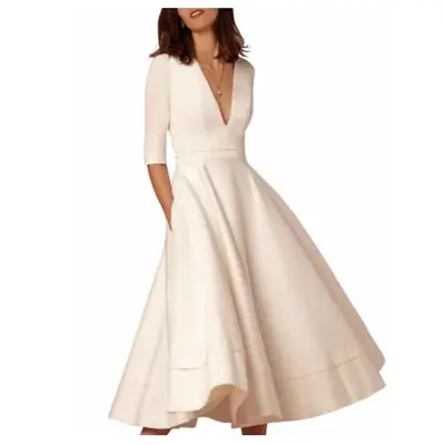 Black V-Neck A-Line Dress Large Size