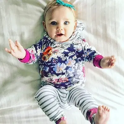 Baby Floral Striped Hooded Suit with Long Sleeve