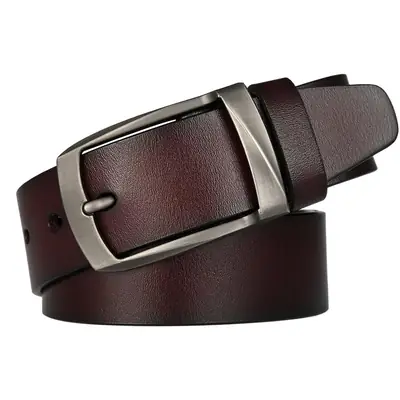 Men's Vintage Brown Cowhide Belt with Silver Buckle