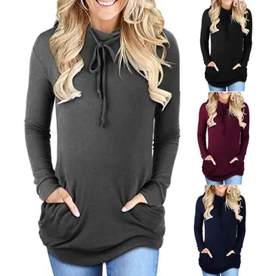 Long Sleeve Hooded T-Shirt Black Women's 2025