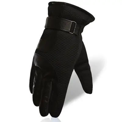 Winter Men's Red Black Leather Ski Gloves