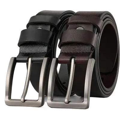 Men's Brown Leather Belt with Silver Pin Buckle