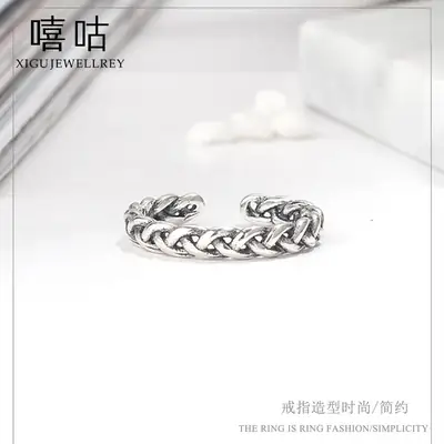 Hee goo J0008 Korean version of S925 silver ring retro cross twisted rope Thai silver twist opening ring