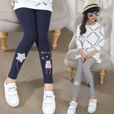 Girls Fleece Leggings Cat Print Winter Wear