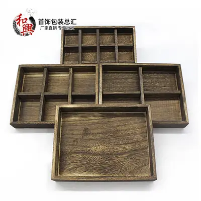 Vintage Burned Tung Wood Jewelry Display Tray 35x25cm