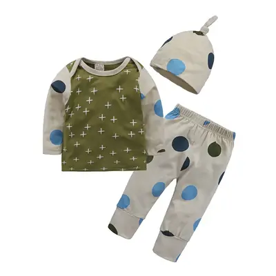 Children's Green Polka Dot Top Set with Pants & Hat