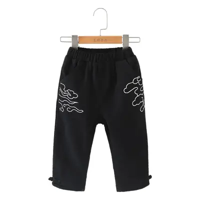 Black Fleece Lined Trousers for Boys Girls with Sail Embroidery