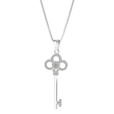 Guanming Silver Key Pendant Necklace with Crystal Accents