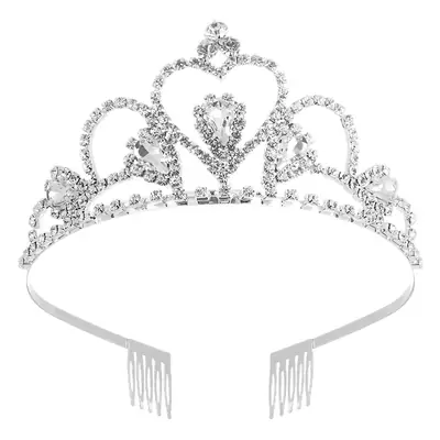 Silver Rhinestone Hair Crown for Girls Party Wear