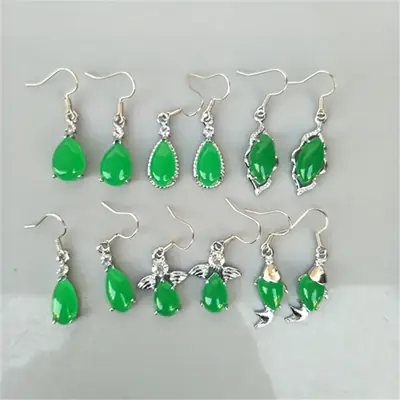 Malay Jade Earrings Women Emerald Green Teardrop Dangle