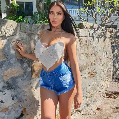 Red Rhinestone Halter Vest for Women