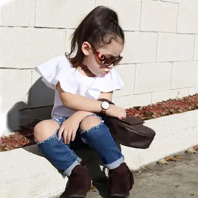 Girls 2-Piece Summer Suit White Off-Shoulder Jeans Set