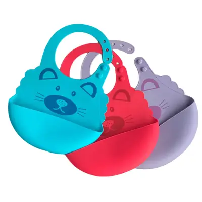 Three-Dimensional Waterproof Baby Feeding Bib Soft Silicone Blue
