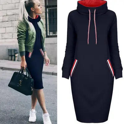 Red Long Sleeve Turtleneck Sweatshirt Dress