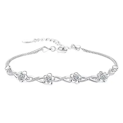 Silver Bracelet with Peach Blossom Stones for Girls