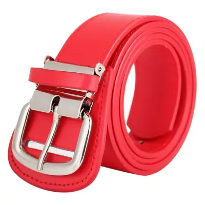 Men's Red Leather Baseball Belt with Silver Buckle