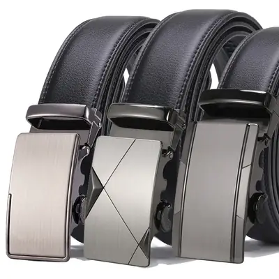 Men's Black Leather Belt with Silver Buckle