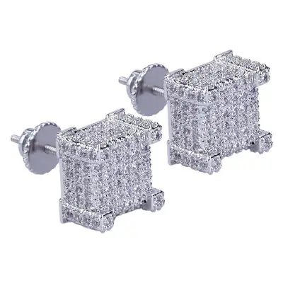 Square Full Zircon Earrings 925 Silver Gold