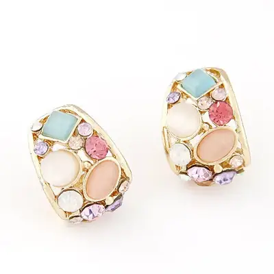 European & American Super Large Rhinestone Earrings Gold Plated