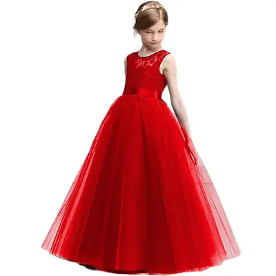 Lace Embroidered Children's Evening Dress Cream