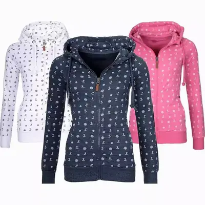 Women Velvet Hooded Sweatshirt White Polka Dot Long Sleeve